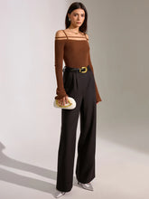 Flared Cuff Wool Blend Off-Shoulder Knit Top